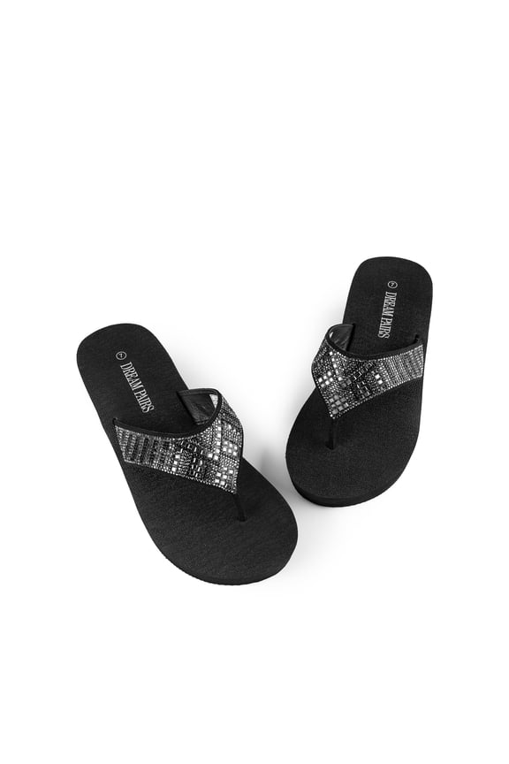 Women's Wedge Flip Flops Summer Beach Comfortable Platform Rhinestone Thong Sandals