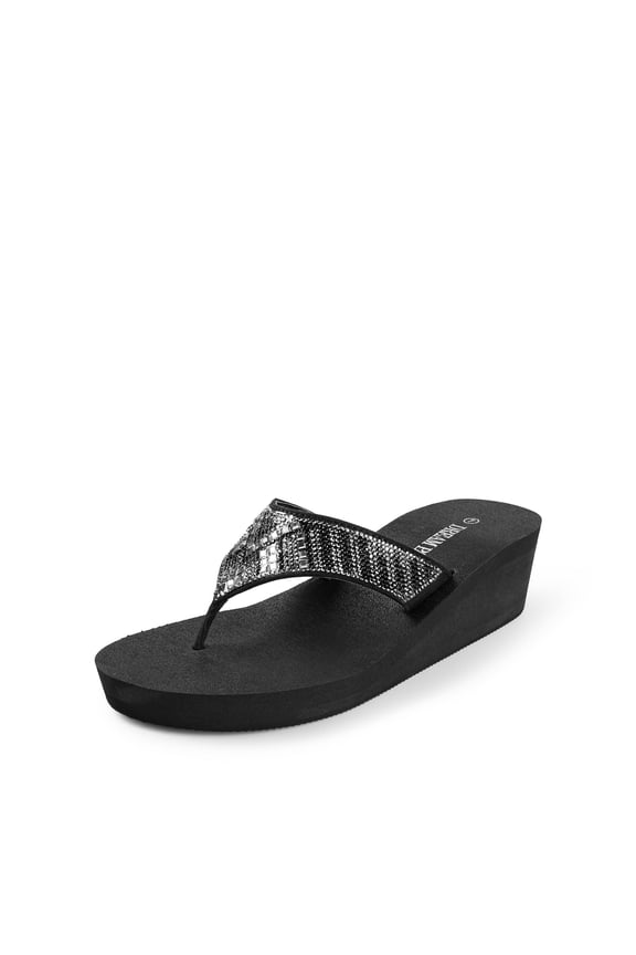 Women's Wedge Flip Flops Summer Beach Comfortable Platform Rhinestone Thong Sandals