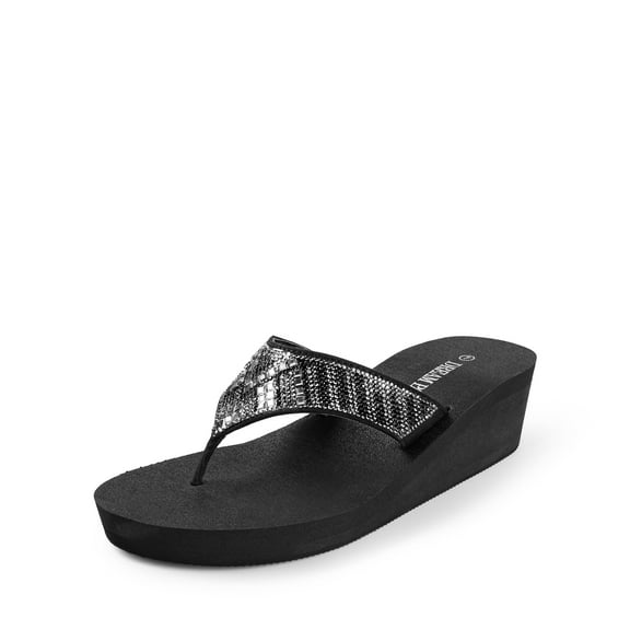 DREAM PAIRS Women's Wedge Flip Flops Summer Beach Comfortable Platform Rhinestone Thong Sandals