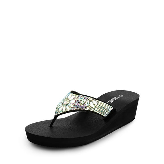 DREAM PAIRS Women's Wedge Flip Flops Summer Beach Comfortable Platform Rhinestone Thong Sandals