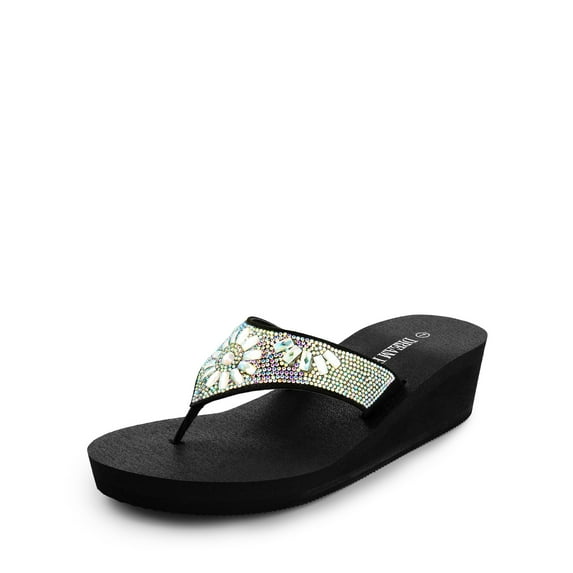 DREAM PAIRS Women's Wedge Flip Flops Summer Beach Comfortable Platform Rhinestone Thong Sandals