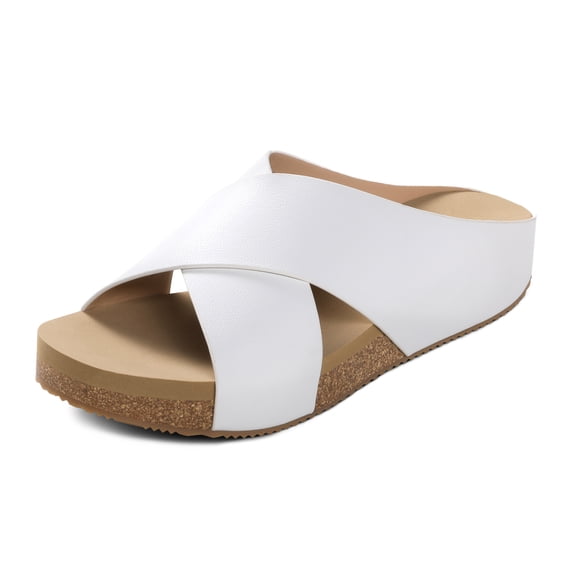 DREAM PAIRS Women's Cork Slide Sandals Slip on Open Toe Cute Platform Criss Cross Flat Sandals for Summer