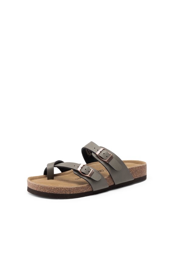 Women's Cork Style Slides Comfortable Arch Support Sandals with ArchFrame Dual Midsole Suede Insole Slip-on Flat Sandals