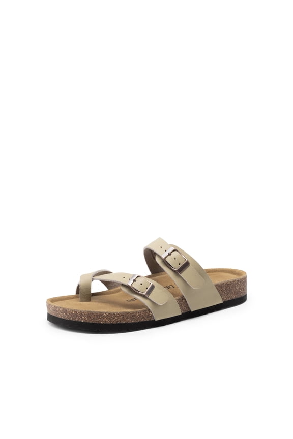 Women's Cork Style Slides Comfortable Arch Support Sandals with ArchFrame Dual Midsole Suede Insole Slip-on Flat Sandals