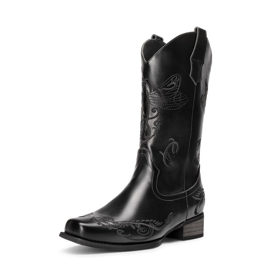 DREAM PAIRS Women's Cowboy Boots Mid Calf Cowgirl Boots Embroidery Stitched Square Toe Western Boots Wide Width