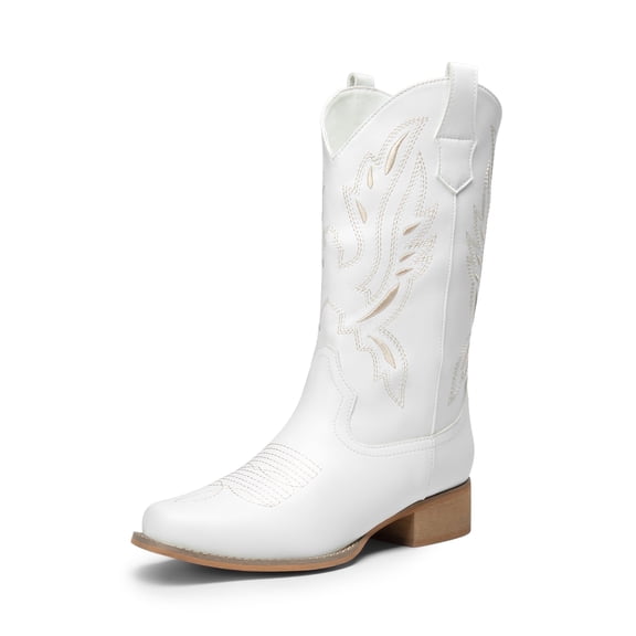 DREAM PAIRS Women's Cowboy Boots Mid Calf Cowgirl Boots Embroidery Stitched Square Toe Western Boots Wide Width