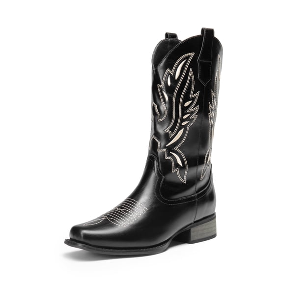 DREAM PAIRS Women's Cowboy Boots Mid Calf Cowgirl Boots Embroidery Stitched Square Toe Western Boots Wide Width