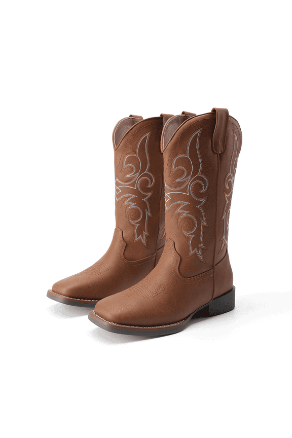 Women's Cowboy Boots Mid Calf Cowgirl Boots Square Toe Chunky Heel Embroidery Stitched Western Boots