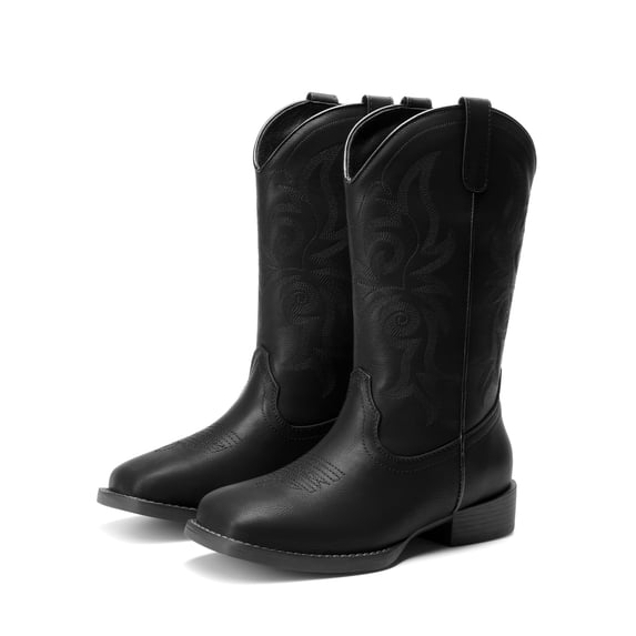 DREAM PAIRS Women's Cowboy Boots Mid Calf Cowgirl Boots Square Toe Chunky Heel Embroidery Stitched Western Boots