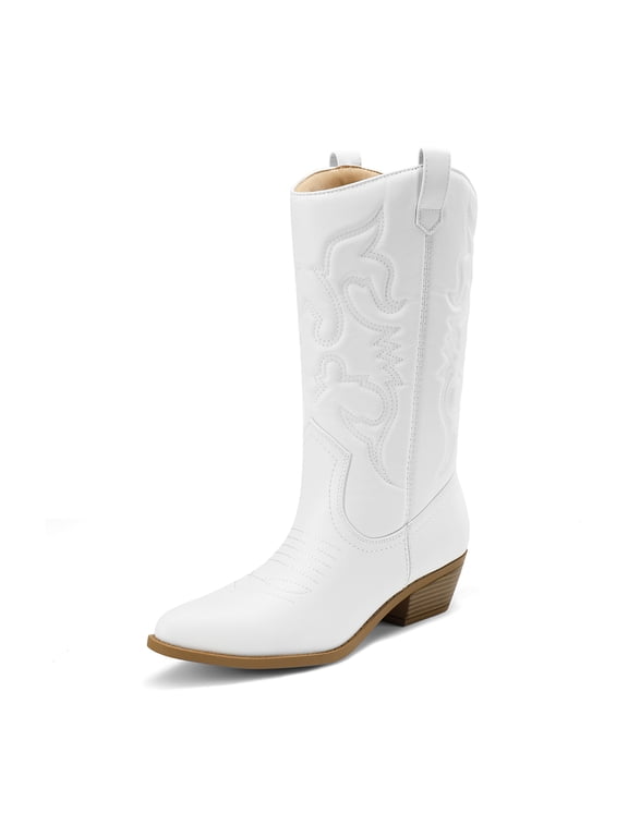 Women's Mid-Calf Western Cowboy Boots Classic Embroidered Cowgirl Boots Wide Width