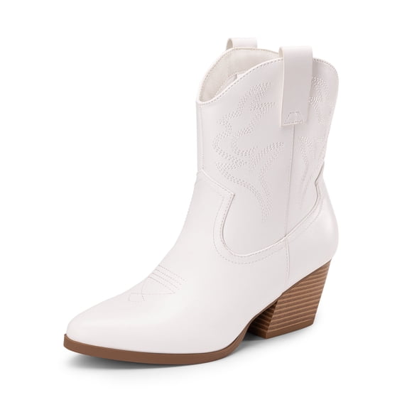 DREAM PAIRS Women's Cowboy Cowgirl Boots Embroidered Stitched Short Western Boots Low Chunky Heel Pointed Toe Ankle Booties