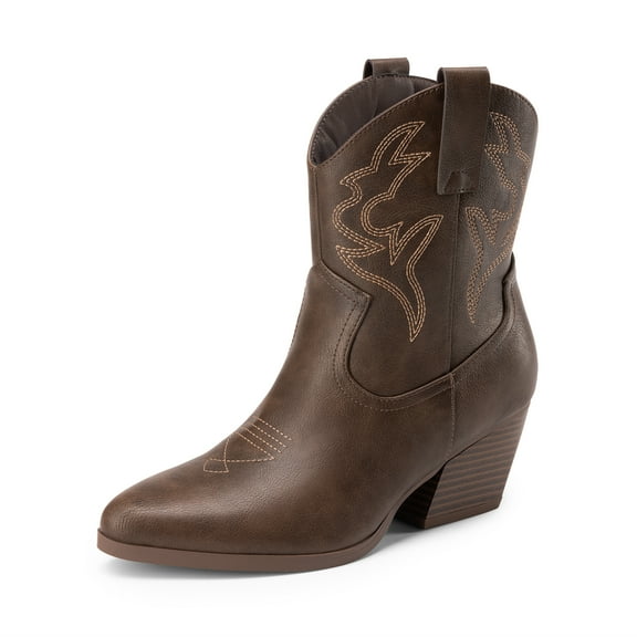 DREAM PAIRS Women's Cowboy Cowgirl Boots Embroidered Stitched Short Western Boots Low Chunky Heel Pointed Toe Ankle Booties