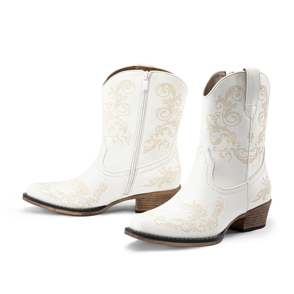 DREAM PAIRS Women's Cowboy Cowgirl Western Ankle Boots Low Chunky Heels Square Toe Fall Short Booties Shoes