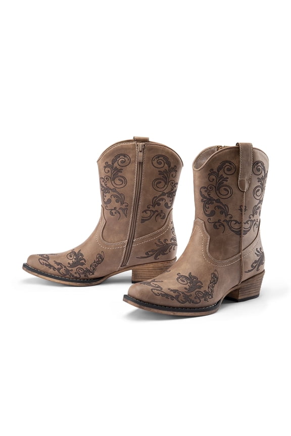 Women's Cowboy Cowgirl Western Ankle Boots Low Chunky Heels Square Toe Fall Short Booties Shoes