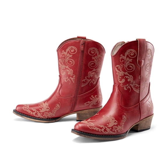 DREAM PAIRS Women's Cowboy Cowgirl Western Ankle Boots Low Chunky Heels Square Toe Fall Short Booties Shoes