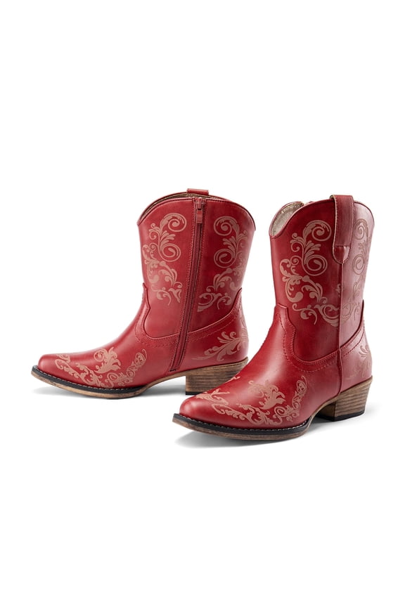 Women's Cowboy Cowgirl Western Ankle Boots Low Chunky Heels Square Toe Fall Short Booties Shoes