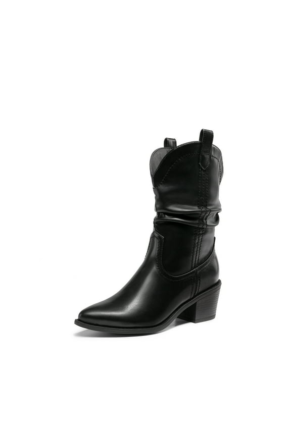 Women's Cowgirl Boots, Mid Calf Western Cowboy Chunky Heel Boots, Slouchy & Pull-on for Women