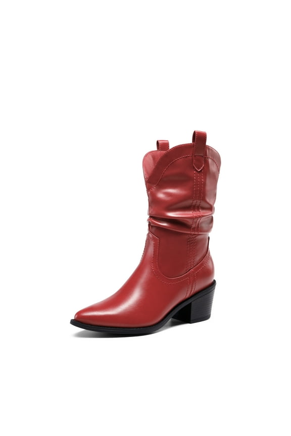 Women's Cowgirl Boots, Mid Calf Western Cowboy Chunky Heel Boots, Slouchy & Pull-on for Women