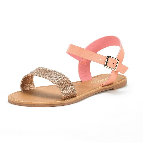 DREAM PAIRS Women's Cute Open Toes One Band Ankle Strap Flexible Summer Flat Sandals HOBOO-NEW BLUSH/CHAMPAGNE/GLITTER 7