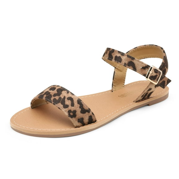 DREAM PAIRS Women's Cute Open Toes One Band Ankle Strap Flexible Summer Flat Sandals HOBOO-NEW LEOPARD 6