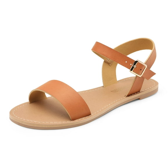 DREAM PAIRS Women's Cute Open Toes One Band Ankle Strap Flexible Summer Flat Sandals HOBOO-NEW TAN 11