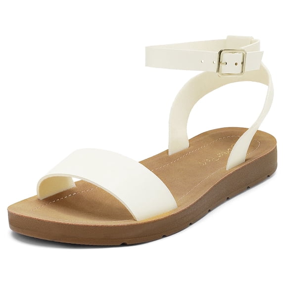 DREAM PAIRS Women's Cute Open Toes One Band Ankle Strap Summer Flat Sandals WHITE/PU ELENA-5 size 9.5