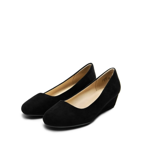 BURUDANI Women's Mid Wedge Heel Wide Pump Shoes Wide Available