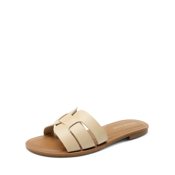 DREAM PAIRS Women's Dressy Slide Sandals Comfortable Slip On Flat Sandals Open Round Toe Casual Summer Sandals