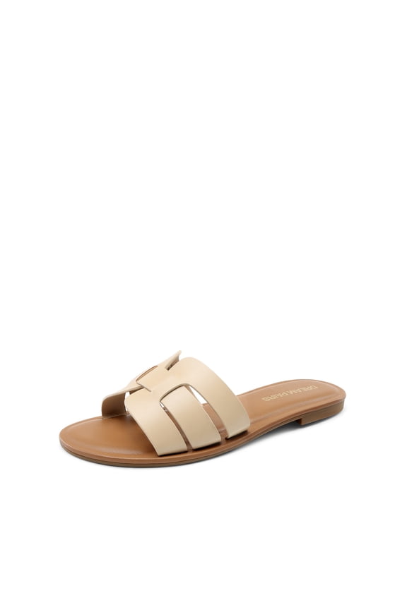 Women's Dressy Slide Sandals Comfortable Slip On Flat Sandals Open Round Toe Casual Summer Sandals