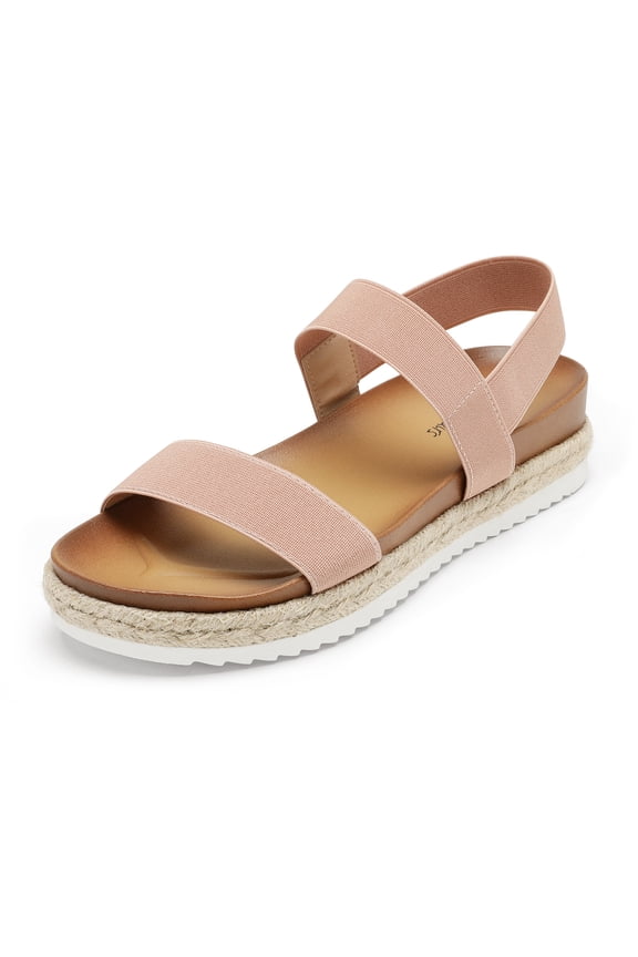Women’s Elastic Ankle Strap Open Toe Espadrille Platform Sandals ROSAN BLUSH size 11