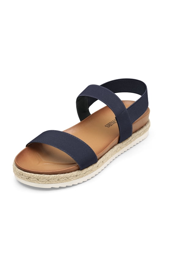 Women’s Elastic Ankle Strap Open Toe Espadrille Platform Sandals ROSAN NAVY size 9