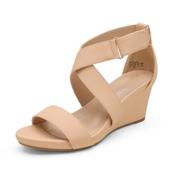 DREAM PAIRS Women's Elastic Ankle Strap Wedge Sandals
