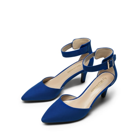 BURUDANI Women's Fashion Ankle Strap Pump Shoes Low Heel Pointed Toe Pump Dress Shoes