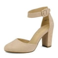 thumbnail image 1 of DREAM PAIRS Women's Fashion Ankle Strap Shoes Close Toe Chunky High Heel Dress Shoes ANGELA NUDE/SUEDE Size 6.5, 1 of 5