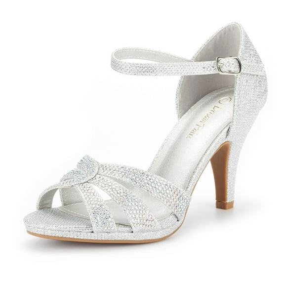 DREAM PAIRS Women's Fashion Ankle Strap Stilettos Dress Platform Heel Sandals Shoes AMORE_1 SILVER Size 9.5