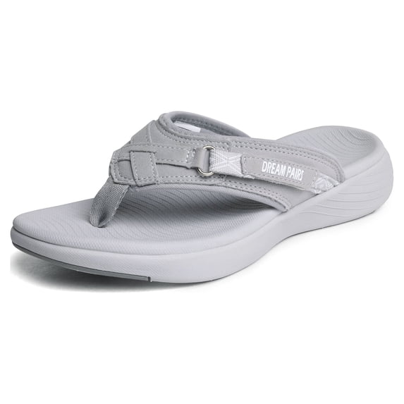 DREAM PAIRS Women's Fashion Comfort Arch Support Soft Cushion Flip Flops Thong Sandals Slippers BREEZE-1 GREY Size 6.5
