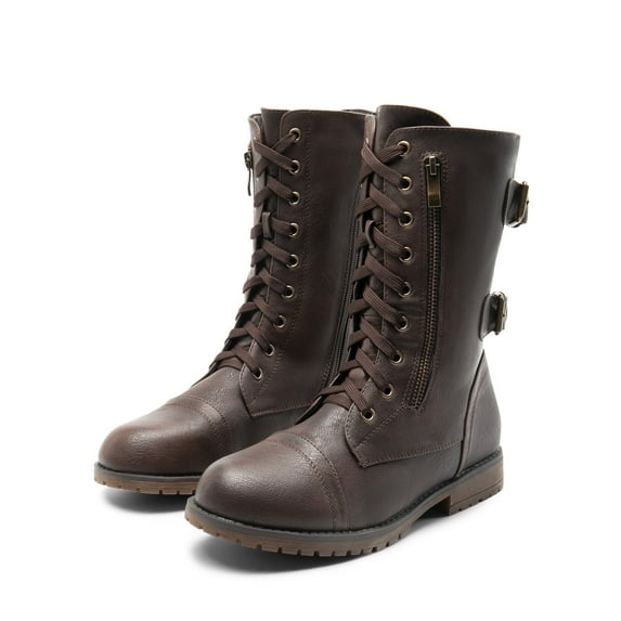 DREAM PAIRS Women's Fashion Comfort Faux Fur Lined Mid Calf Riding Winter Combat Boots TERRAN-SNOW BROWN Size 12