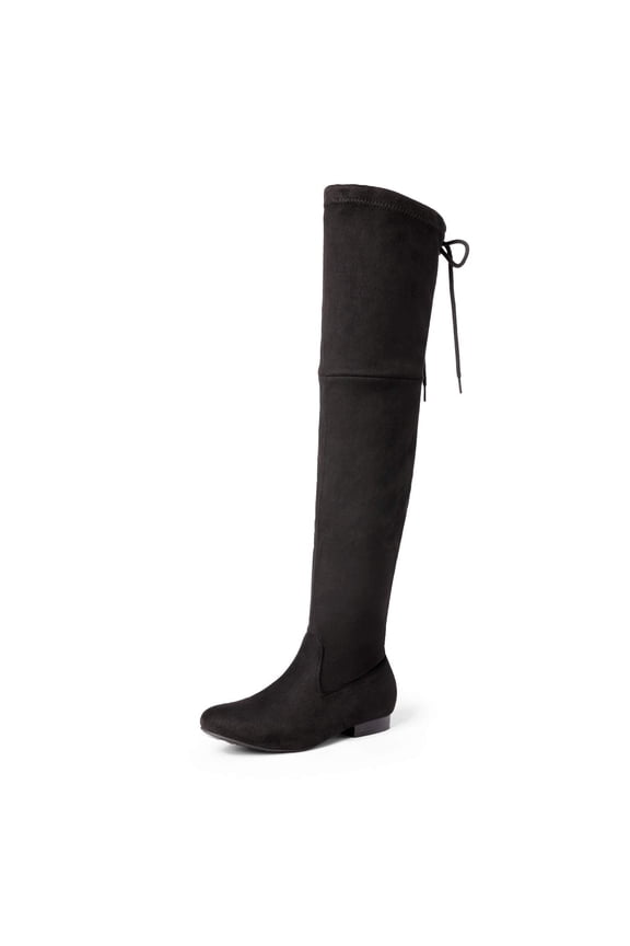 Women's Fashion Faux Suede Over The Knee Thigh High Flat Boots PAULINE BLACK Size 6