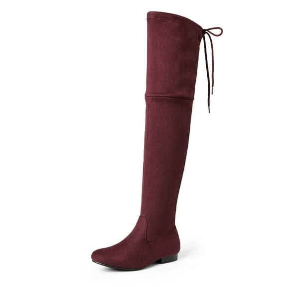 DREAM PAIRS Women's Fashion Faux Suede Over The Knee Thigh High Flat Boots PAULINE BURGUNDY Size 5.5