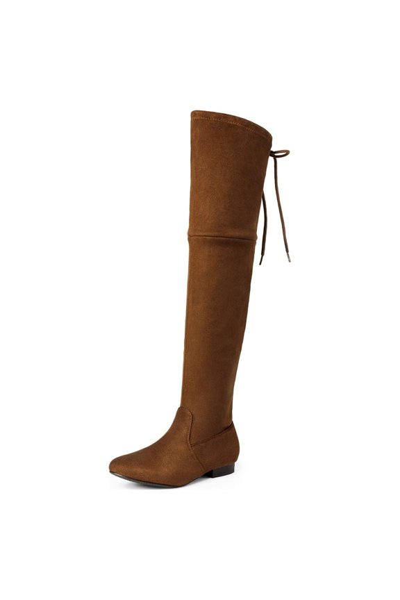 Women's Fashion Faux Suede Over The Knee Thigh High Flat Boots PAULINE CAMEL Size 9.5