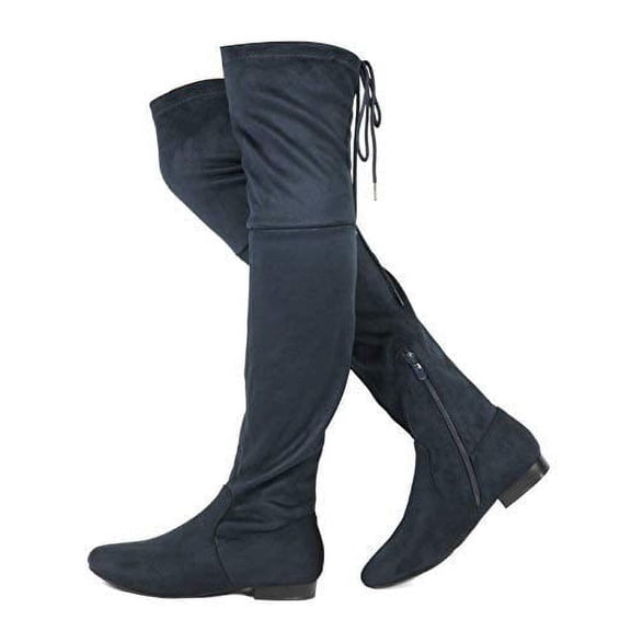 DREAM PAIRS Women's Fashion Faux Suede Over The Knee Thigh High Flat Boots PAULINE DARK/BLUE Size 5.5