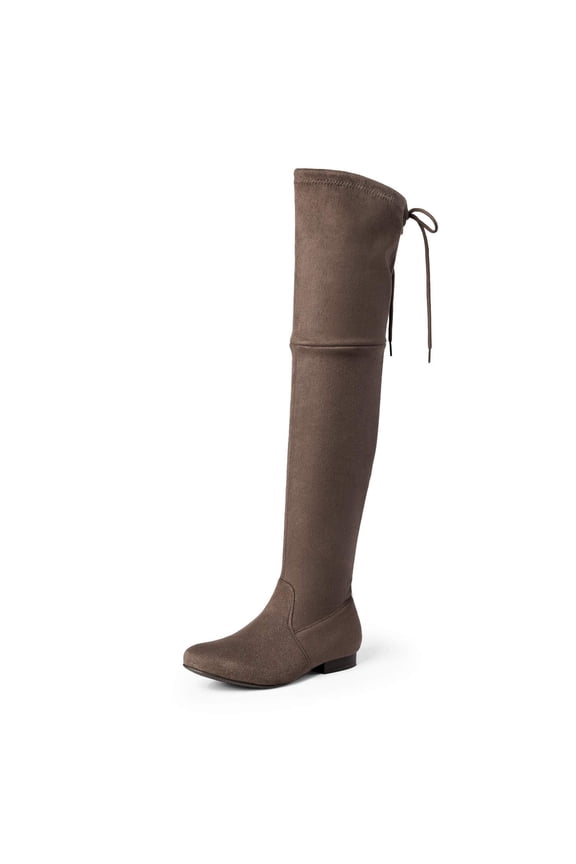 Women's Fashion Faux Suede Over The Knee Thigh High Flat Boots PAULINE KHAKI Size 7.5
