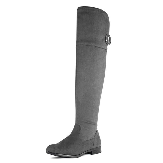 DREAM PAIRS Women's Fashion Over The Knee High Low Block Heel Riding Boots HI_FLAT GREY Size 6