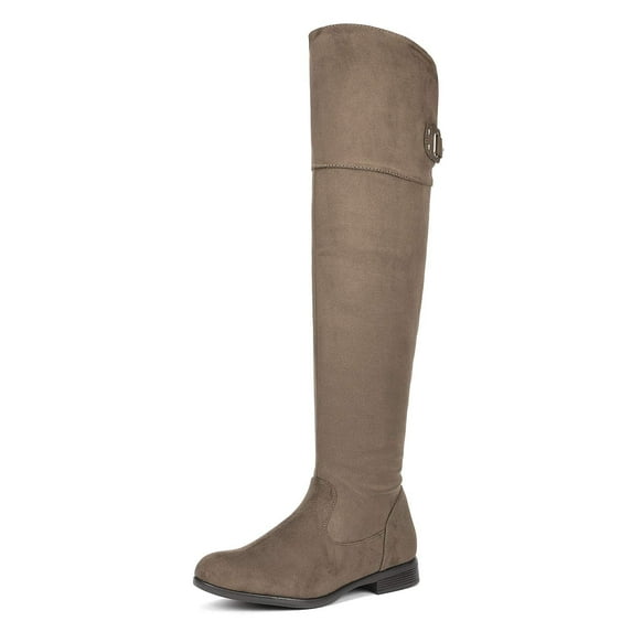 DREAM PAIRS Women's Fashion Over The Knee High Low Block Heel Riding Boots HI_FLAT KHAKI Size 8