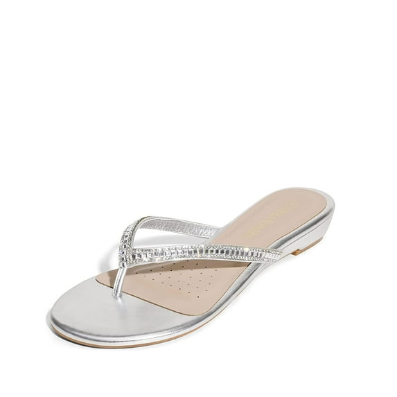 DREAM PAIRS Women's Fashion Rhinestones Design Slides Sandals