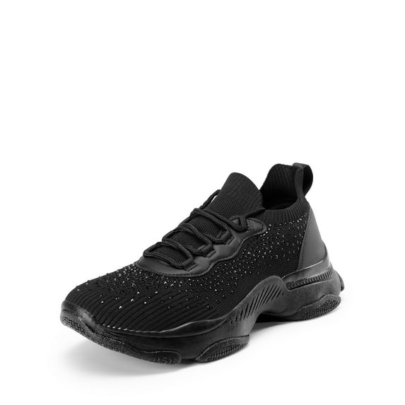 DREAM PAIRS Women's Fashion Sneakers Breathable Knitted Lightweight Arch Support Walking Platform Shoes All Black-Crystal
