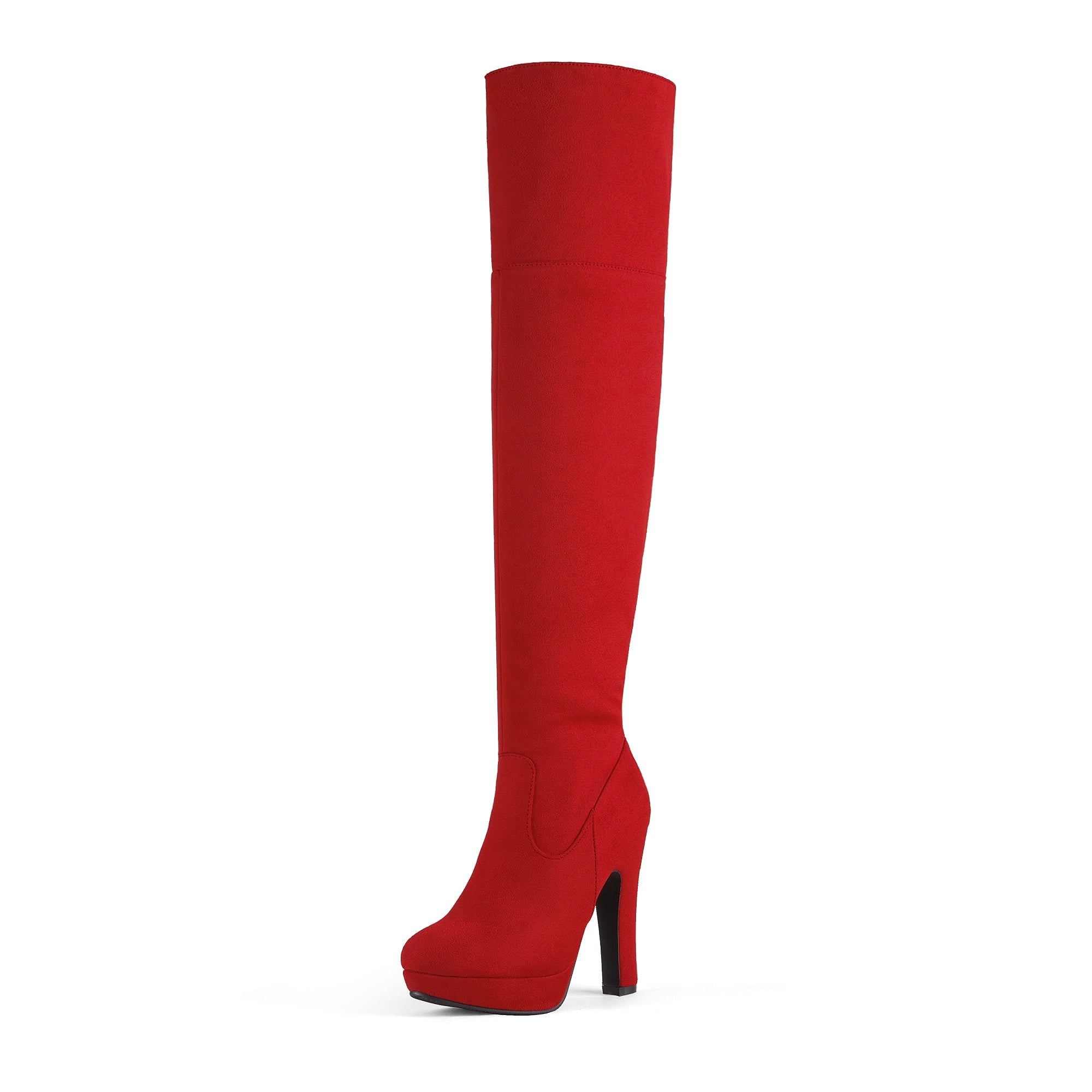 Block Heel Over the Knee Boots - Red S