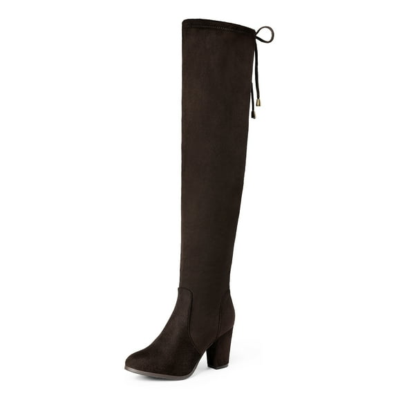 DREAM PAIRS Women's Fashion Thigh High Over The Knee Boots Block Mid Heel Long Sexy Faux Fur Boots HIGHLEG BROWN Size 7.5