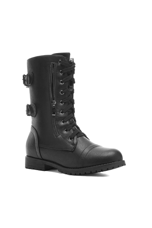 Women Mid Calf Military Combat Boots with Built in Wallet Pocket Lace Up Design Durable Outdoor Hiking Boots