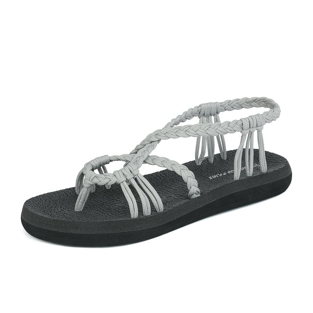 DREAM PAIRS Women's Flat Sandals Strap Yoga Casual Lightweight Beach Shoes GREY ATHENA_12 size 11